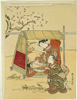 Cherry Blossom Art Drucke: Resting in a Palanquin Beneath Cherry Blossoms, c. 1767 / 68. Creator: Suzuki Harunobu