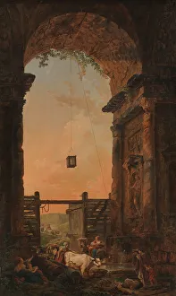 Drucke von Die Rückkehr der Rinder, um 1773-75 Hubert Robert Drucke: Die Rückkehr der Rinder, um 1775 - Künstler: Hubert Robert