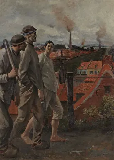 Realism Art Movement Drucke: Return of the Miners. Creator: Meunier, Constantin Emile (1831-1905)