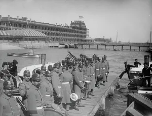 Vintage Boat Transportation Drucke: Returning from drill, Hampton Roads, between 1890 and 1901. Creator: William H. Jackson