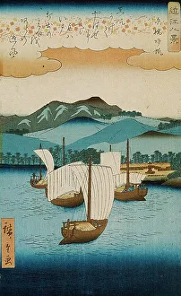 Ando Hiroshige Prints Drucke: Returning Sails at Yabase, between circa 1855 and circa 1858. Creator: Ando Hiroshige
