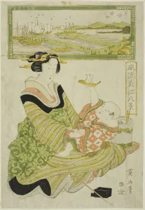 Rückkehr der Segel bei Yabase (Yabase kihan), aus der Serie Modevolle acht Ansichten von... um 1814/17. Künstler: Kikukawa Eizan. Rückkehr der Segel bei Yabase (Yabase kihan), aus der Serie Modevolle acht Ansichten von... um 1814/17
