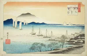 Rückkehrende Segel bei Yabase (Yabase no kihan), aus der Serie Acht Ansichten von Omi... um 1834. Künstler: Ando Hiroshige. Rückkehrende Segel bei Yabase (Yabase no kihan), aus der Serie Acht Ansichten von Omi... um 1834. Künstler: Ando Hiroshige