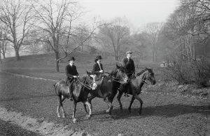 Black And White Horses Drucke: Riding - Central Park, between c1910 and c1915. Creator: Bain News Service