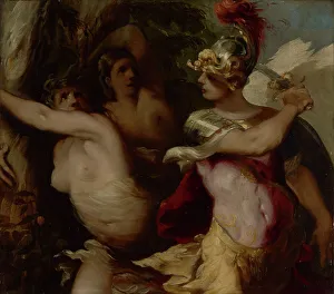 Oil On Copper Painting Drucke: Rinaldo's Conquest of the Enchanted Forest, about 1650-1655. Creator: Francesco Maffei