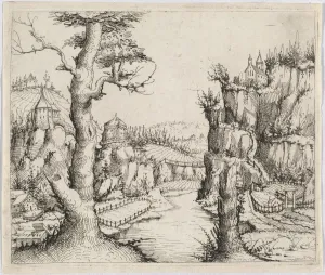 Flusslandschaft mit hohen Klippen, 1546. Künstler: Augustin Hirschvogel