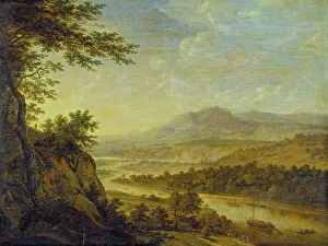 Drucke von Landschaft mit Fluss und Aufgang von Klippen, 1650 Kunstwerke An Wasserfällen Und Flüssen Drucke: Landschaft mit Fluss und Aufgang von Klippen