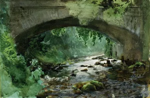 Realism Fine Art Images Drucke: River under Old Stone Bridge