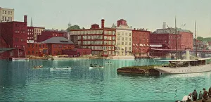 Vintage Boat Images Drucke: Across the river, Oswego, ca 1900. Creator: Unknown