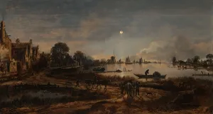 Dutch Countryside Landscapes Drucke: River View by Moonlight, c.1650-c.1655. Creator: Aert van der Neer