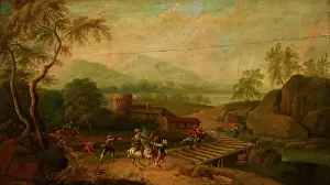 Century Old Artwork Drucke: Robbery on the Bridge, 18th century. Creator: Unknown