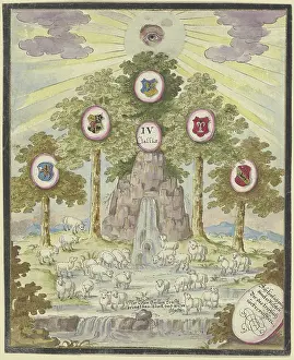 Drucke von Felsquell unter einem Gruppe von Bäumen Johann Esaias Nilson Drucke: Felsquelle unter einem Gruppe von Bäumen. Schöpfer: Johann Esaias Nilson