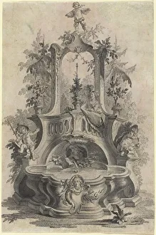 Antique Printmaking Techniques Drucke: Rococo Fountain with Lovers and the Four Elements. Creator: Johann Esaias Nilson