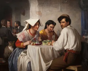 Drucke von Im römischen Osteria aus dem Jahr 1866 im Bestand des Statens Museums für Kunst zu Kopenhagen Dänemark Drucke: Im römischen Osteria im Jahr 1866. Künstler: Bloch, Carl (1834-1890)