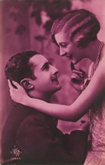 Monochrome Black And White Images Drucke: Romantic postcard, c1920s