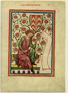 Medieval Musician Drucke: Rudolf II of Fenis (From the Codex Manesse), Between 1305 and 1340. Artist: Anonymous