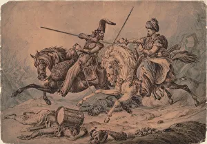 Russischer Kosak mit Kampf gegen einen Mameluk, 1815. Künstler: Heath, William (1795-1840)