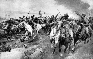 Russian Cossacks Drucke: Russian Cossacks attacking German army, East Prussia, First World War, 1914