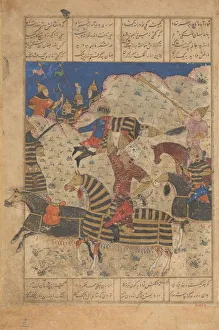 Rostam überwältigt den König von Hamavarán, Foliolage aus einem Shahnamah ... Ende des 15. Jahrhunderts