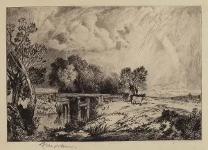 Black And White Landscape Painting Drucke: A Rustic Bridge, 1879. Creator: Thomas Moran
