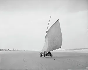 Black And White Sailing Images Drucke: Sailing on the beach, Ormond, Fla. between 1900 and 1910. Creator: Unknown