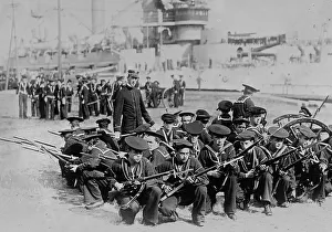 Black And White Sailor Photos Drucke: Sailor's shore drill, between c1910 and c1915. Creator: Bain News Service