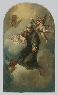 Catholicism Artwork Drucke: Saint Anthony on a Cloud Surrounded by Angels, 1770-1800. Creator: Unknown
