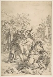 Heiliger Benedikt verjährt einen Dämonen, um 1637/39. Künstler: Simone Cantarini