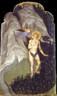 Christian Martyrdom Paintings Drucke: Saint Benedict Tempted in the Wilderness. Artist: Niccolo di Pietro (active 1394-1427)