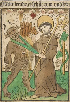 Saint Bernard Of Clairvaux Drucke: Saint Bernard Vanquishing the Devil, 15th century. 15th century. Creator: Anon