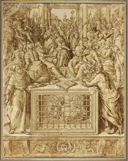 Renaissance Era Illustrations Drucke: Saint Catherine Disputing with the Philosophers, 1562/63. Creator: Livio Agresti da Forlì