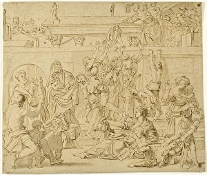 Red Chalk Artwork Drucke: Saint Cecilia Distributing Alms to the Poor, after 1615. Creator: Domenichino