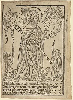 Black And White Woodcut Drucke: Saint George (?), c. 1490. Creator: Unknown