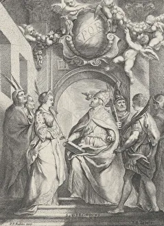 Heiliger Gregor umgeben von anderen Heiligen vor einer Arkade mit Putten die ... Ca. 1711-54. Ersteller: Jakob de Wit