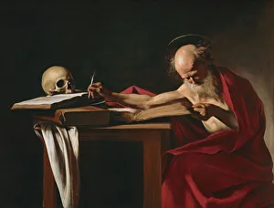 Drucke von Heiliger Hieronymus um 1606. Im Besitz der Sammlung von Galleria Borghese in Rom Caravaggio Drucke: Heiliger Hieronymus, um 1606