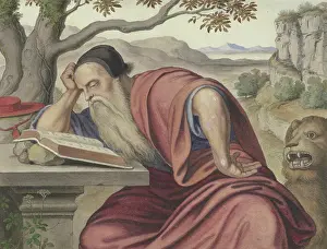 Christian Art Heritage Images Drucke: Saint Jerome in a landscape, reading, mid-19th century. Creator: Ferdinand Olivier