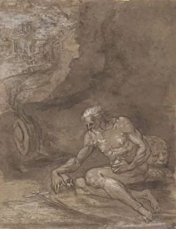 Chiaroscuro Technique Drucke: Saint Jerome Praying in a Landscape. 1550-60. Creator: Attributed to Niccolo dell Abate