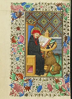 Medieval Religious Manuscripts Drucke: Saint Jerome in His Study; Book of Hours, about 1430-1440. Creator: Fastolf Master