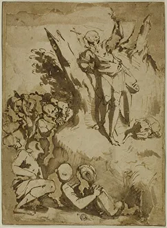 Black And White Drawings Italy Drucke: Saint John the Baptist Preaching, c.1584. Creator: Luca Cambiaso