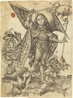 Archangel Saint Michael Drucke: Saint Michael Defeating the Devils, 1467. Creator: Master ES