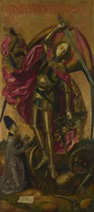 Archangel Michael Artwork Drucke: Saint Michael Triumphs over the Devil, 1468. Artist: Bermejo, Bartolome (1440-1498)