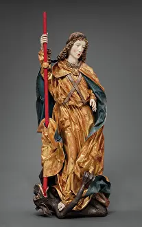 Gothic Architecture Style Drucke: Saint Michael Vanquishing the Devil, c1480. Creator: Workshop of the Harburg Master