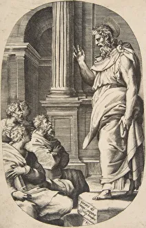Heiliger Paul predigt in einem ovalem Gemälde von 1547 vom Künstler Giulio Bonasone