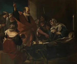 Guercino Paintings Drucke: Saint Peter raised Tabitha from the dead, 1618. Creator: Guercino (1591-1666)