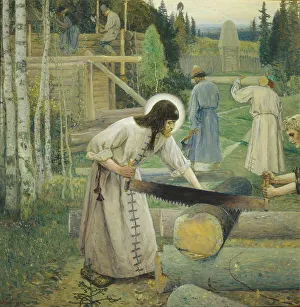 Oil On Canvas Religious Art Drucke: Saint Sergius labours (Triptych)