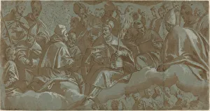 Christianity Religious Icons Drucke: Saints on Clouds, 16th century. Creator: Unknown