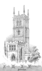 West Midlands Landmarks Drucke: Saints Mary and Peter, Wolverhampton. Staffordshire, c1850s
