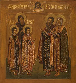 Heilige Theodoros, David und Konstantin sowie Basileus und Konstantin zwischen 1600 und 1650. Schöpfer: Stroganova Schule
