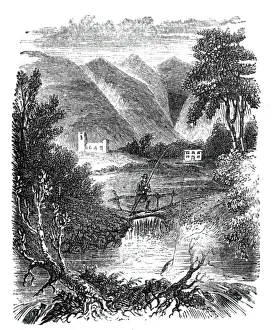 Rutland Drucke: Lachsangeln, Strands Bridge, Vale of Rutland, 1842. Ersteller: Unbekannt