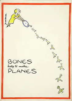 World War II Posters Drucke: Salvage:'Bones help to make planes, World War II poster, between 1939 and 1946